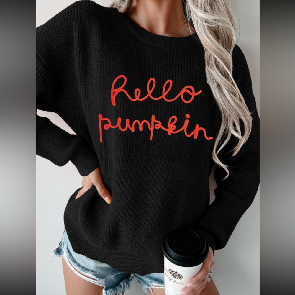 1021.❄️ “HELLO PUMPKIN” knit sweater in black